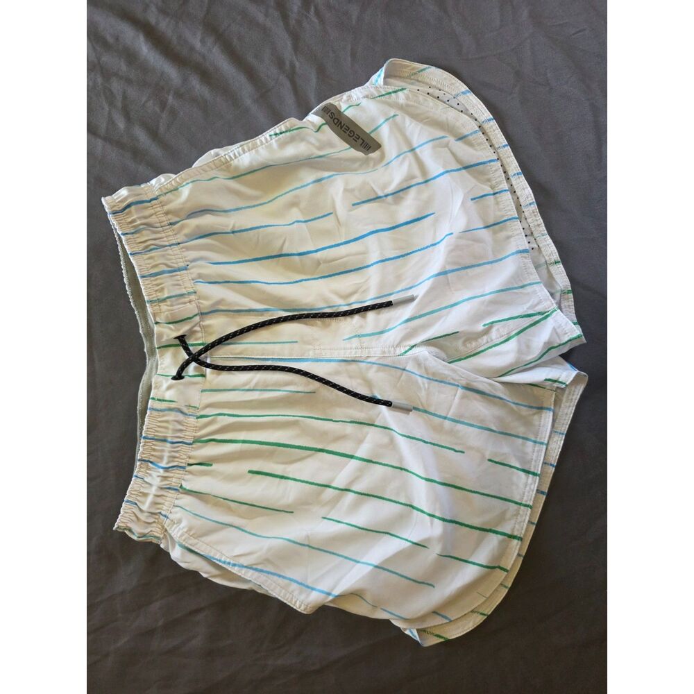 Legends Mens Small Luka 5" Athletic Running Shorts White Blue Green Stripe
